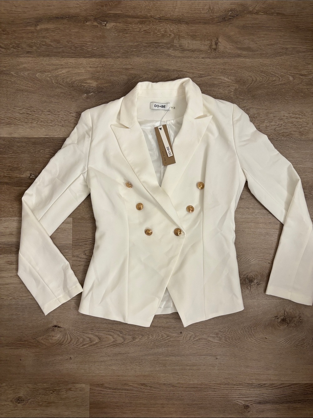 NWT DO+BE Cream Double-Breasted Tailored Blazer with Gold Buttons